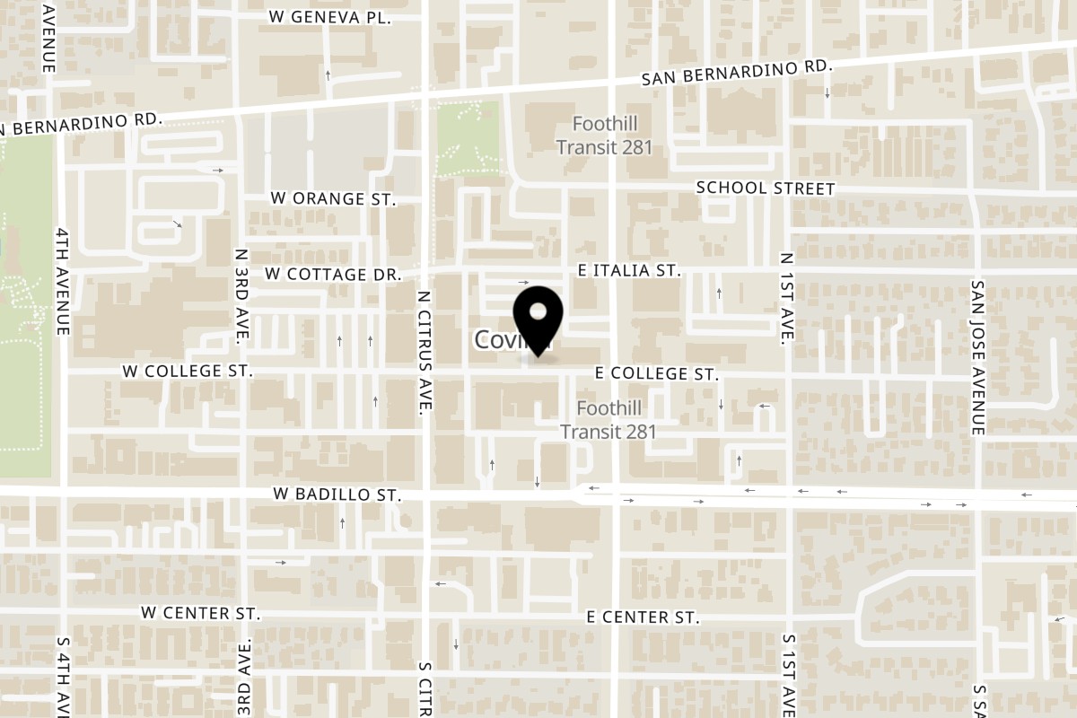 Map showing the location of Agnii A Fiery Experience on 147 East College Street in Covina